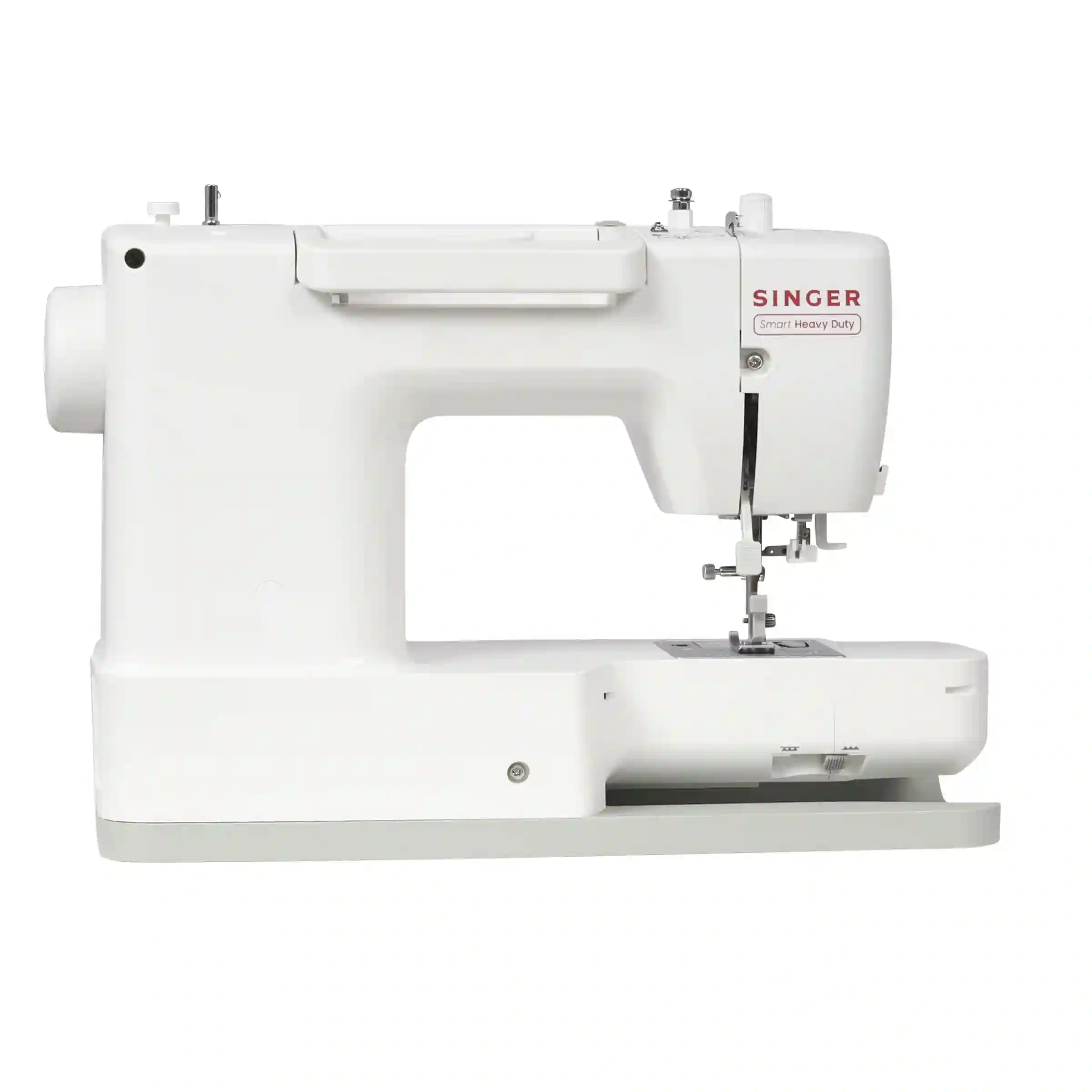 Directe Rückansicht der SINGER Smart Heavy Duty HD9125 Nähmaschine ohne Anschiebetisch.