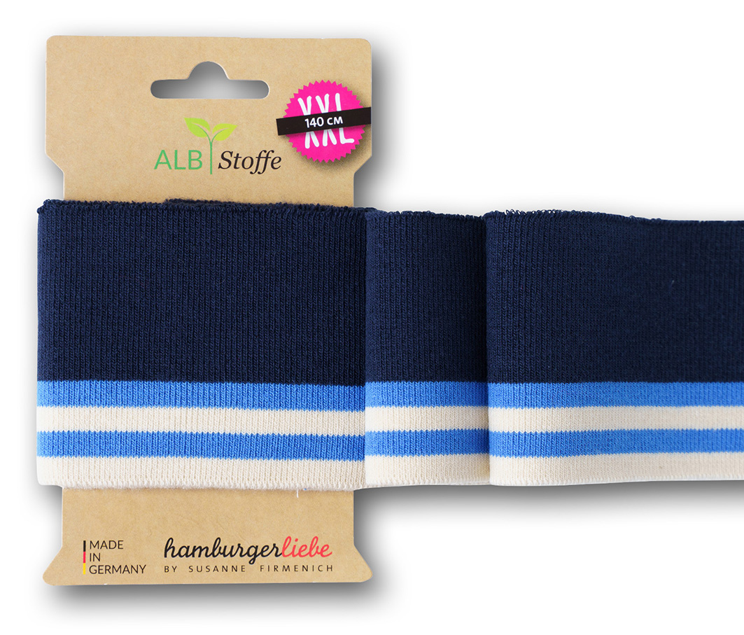 Bio Strickbündchen Cuff Me Collge blue navy-bluette-meringa  Bio Strickbündchen Cuff Me Collge blue navy-bluette-meringa
