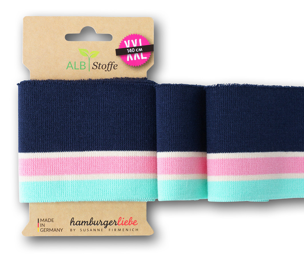 Bio Strickbündchen Cuff Me Collge blue navy-meringa-rosa scuro-verdino Bio Strickbündchen Cuff Me Collge blue navy-meringa-rosa scuro-verdino