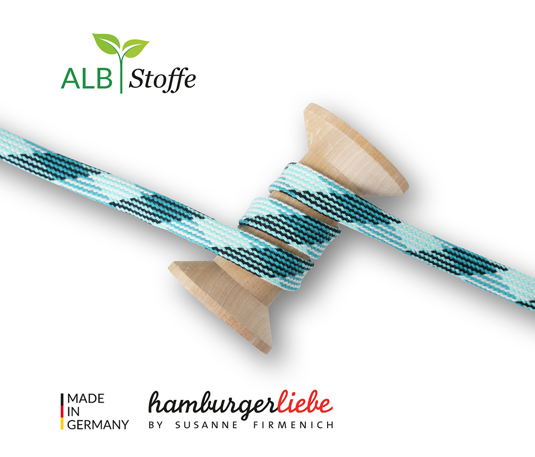 Albstoffe Bio Flechtkordel Twist Me Plaid verdino-caraibi-meringa-schwarz Albstoffe Bio Flechtkordel Twist Me Plaid verdino-caraibi-meringa-schwarz