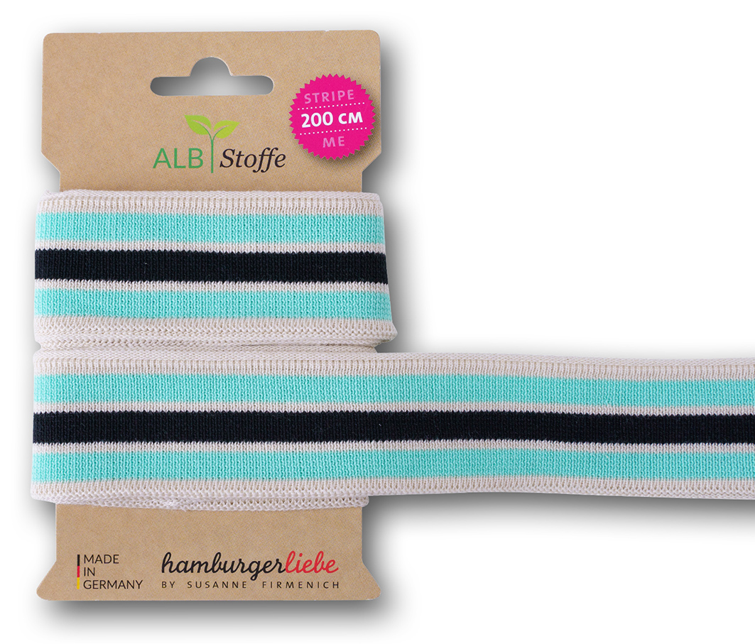 Bio Jacquardbänder Stripe Me College meringa-verdino-schwarz  Bio Jacquardbänder Stripe Me College meringa-verdino-schwarz