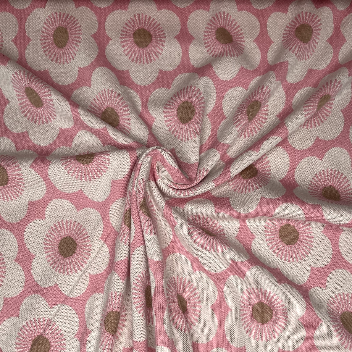 Albstoffe Jacquardjersey SAKURA - Nippon Knitted Flowers rosa-multicolor