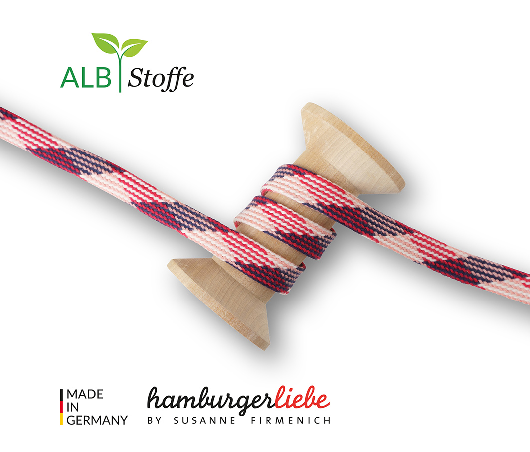 Albstoffe Bio Flechtkordel Twist Me Plaid flamme-rosa scuro-meringa-blue navy Albstoffe Bio Flechtkordel Twist Me Plaid flamme-rosa scuro-meringa-blue navy